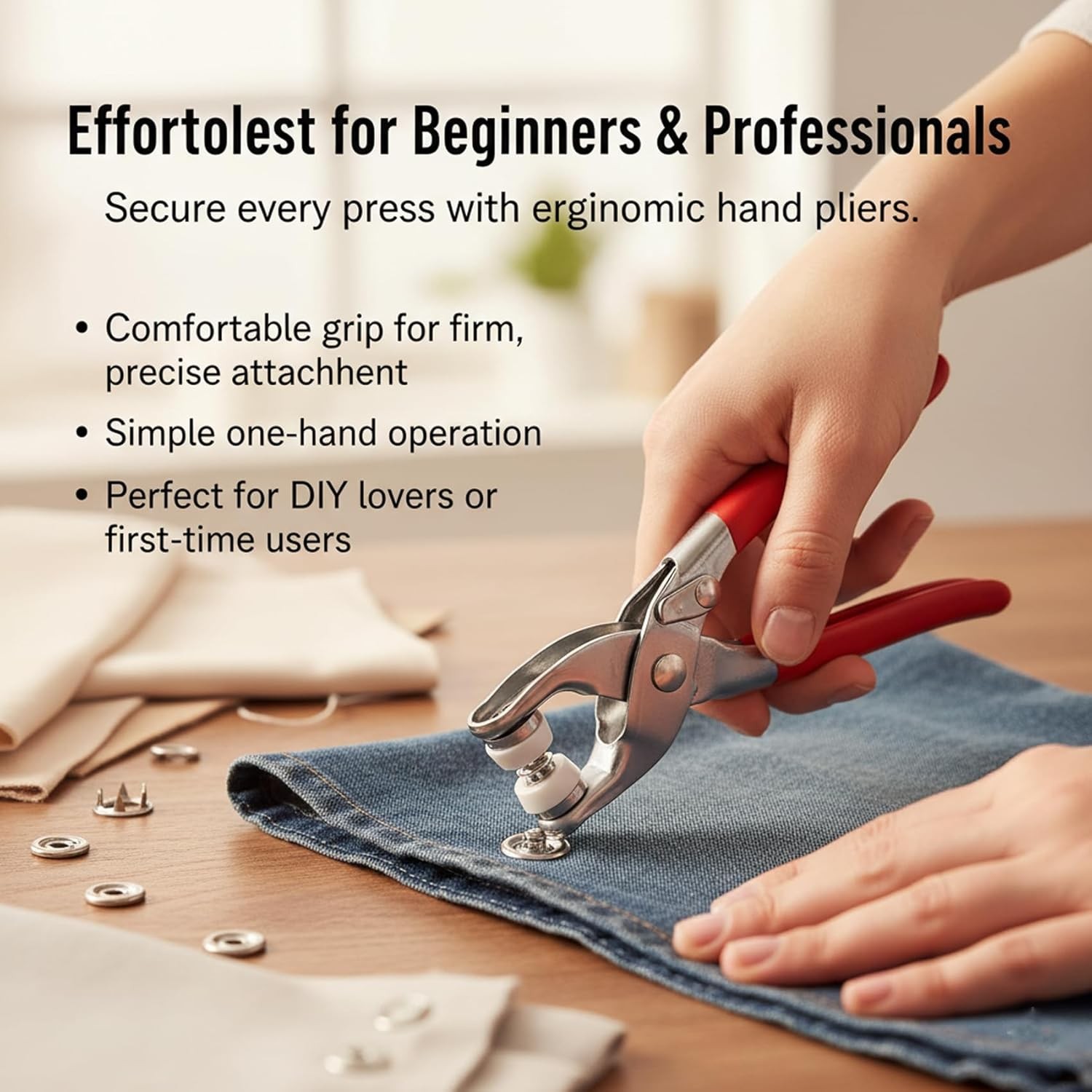 Sewing Kit with 100PCS Invisible Colored Metal Buckle & Manual Pressure Pliers