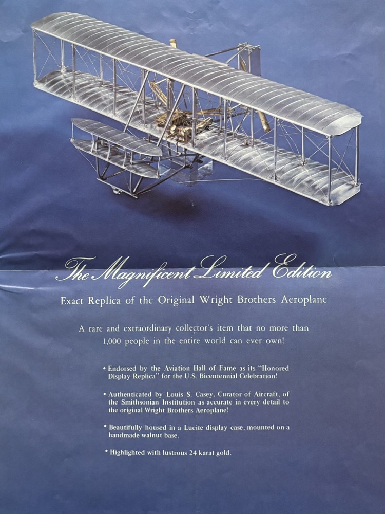 Vintage Wright Brothers 12” Flyer #96 Sterling Silver Model Paramount Classics