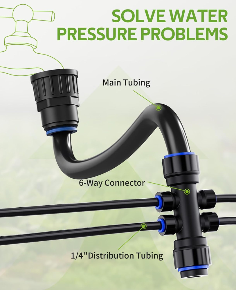 50FT Quick Connect Garden Watering System with Adjustable Vortex Drippers, Savin