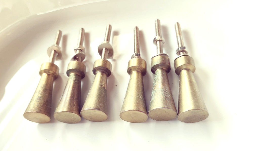 12 Solid Brass Knobs MCM Mid Century Modern Atomic Art Deco Vintage Drawer Pulls