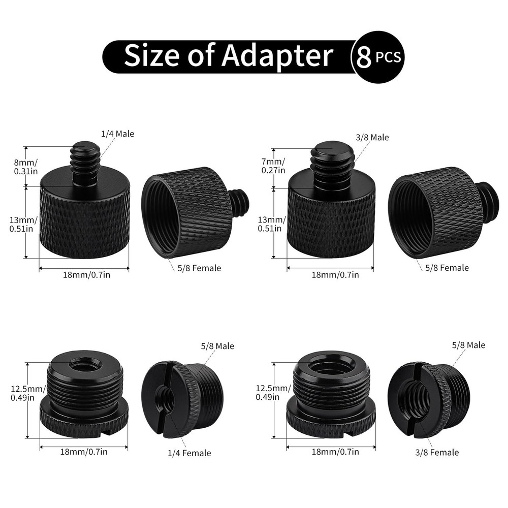 8PCS Mic Stand Adapter, Screw Thread Adapter Mic Thread Adapter for Microphon...