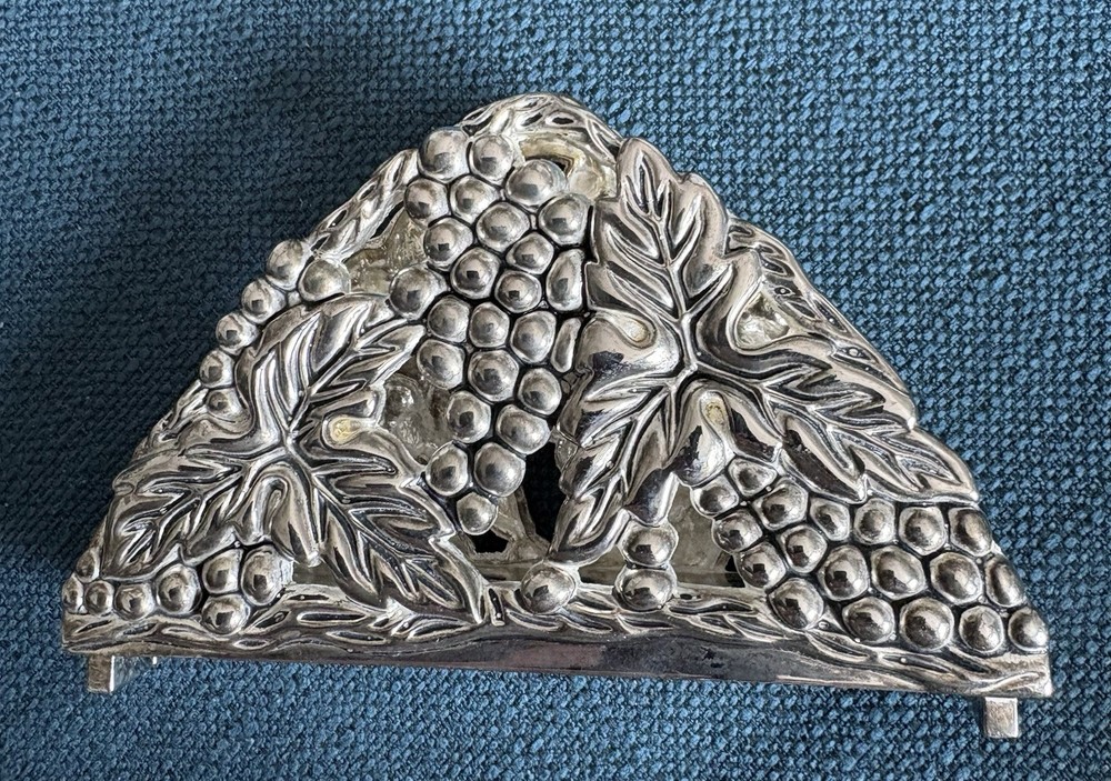 Vintage Silver Plated Grapes Letter/Napkin Holder