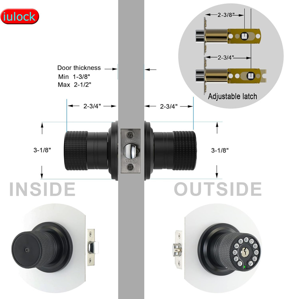 Keypad & Key Smart Door Lock, 50 User Codes, Waterproof, Auto Lock - Matte Black