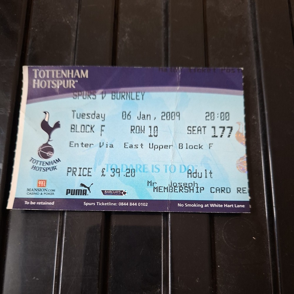 6/1/2009 Tottenham v Burnley Ticket
