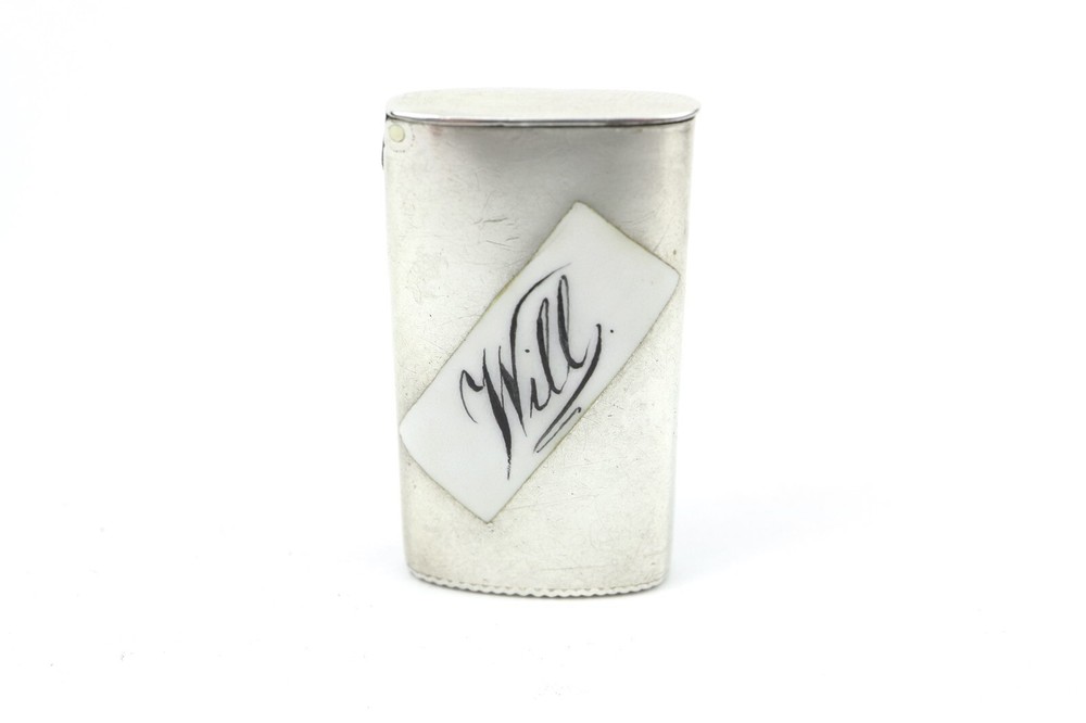 Very Small Silver Vesta Case With Enamel Name Panel - Will - HM Date 1885
