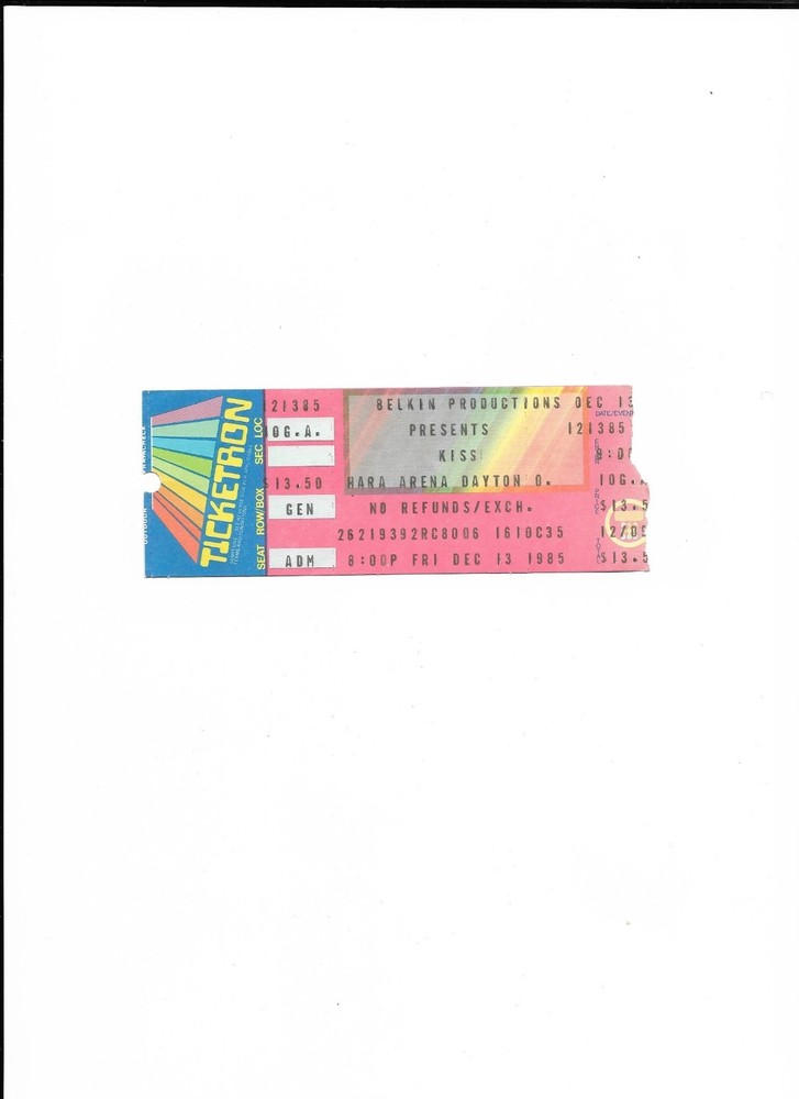 Kiss Concert Ticket from December 13, 1985, Clean