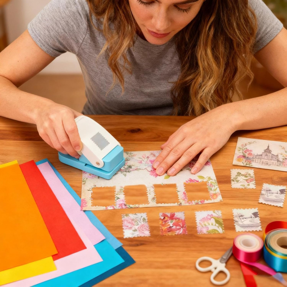 1X0.8Inch Rectangular Postage Stamp Puncher Rectangle Lever Action Stamp Punch