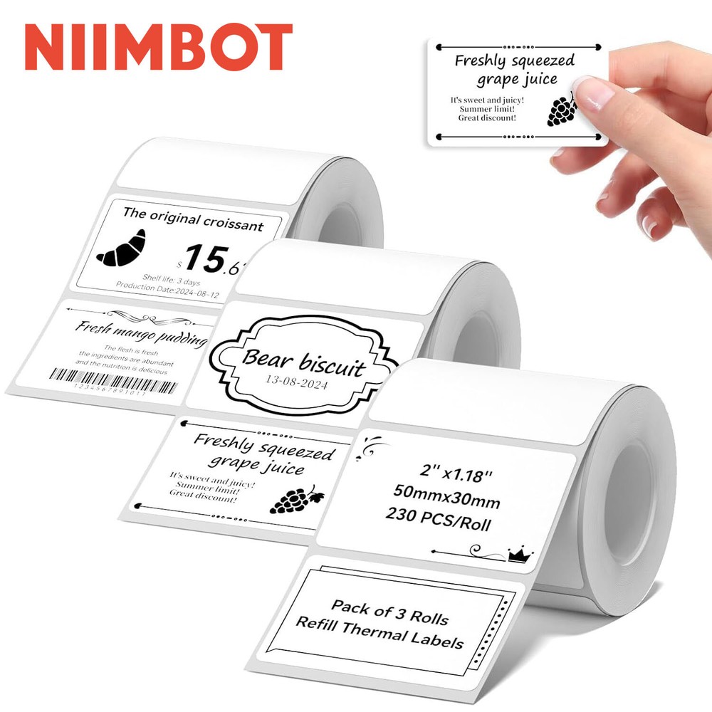 NIIMBOT B1 Inkless Thermal Label Printer Bluetooth Label Maker with 3pk Tapes