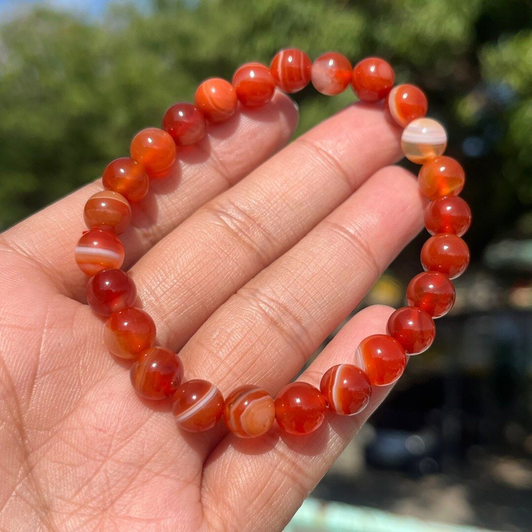 Natural Carnelian Red Agate Bracelet 8mm Beaded Healing Reiki Stretchy Bracelet