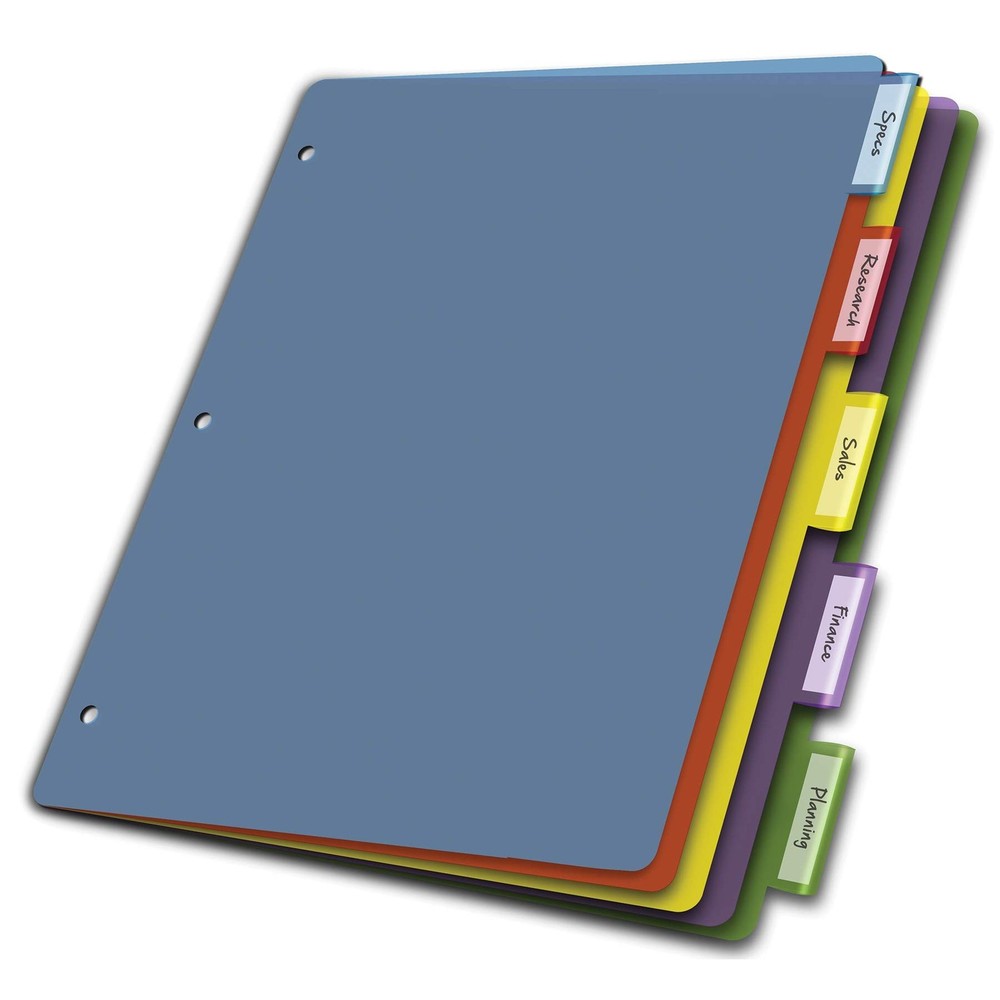 Cardinal Plastic Binder Dividers without Pockets, 5-Tab, Insertable Multicolo...