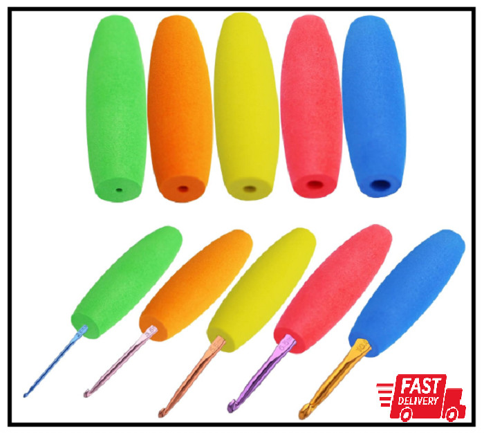 5PCS Crochet Hook Grips Set Ergonomic Crochet Hook Handle Multi-Size E...