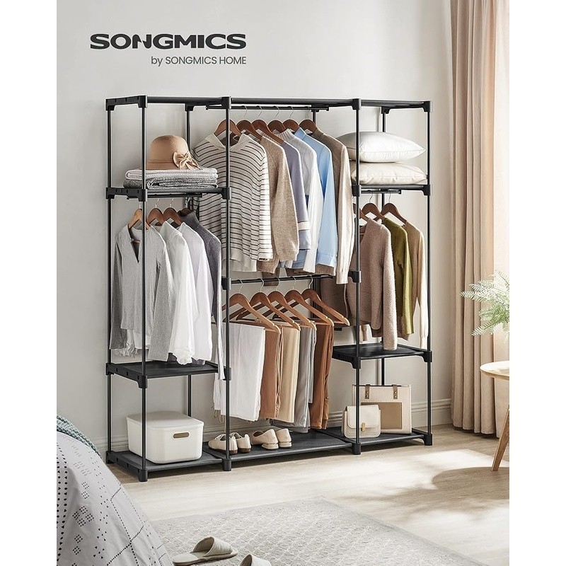 Clothes Rack Wardrobe Organizer Tool-Free Anti-Tip Storage Solution Freestanding