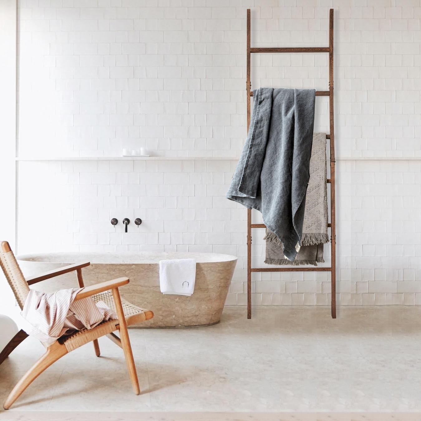 Blanket Ladder for the Living Room 6-Tier, Wooden Decorative Quilt Holder for...