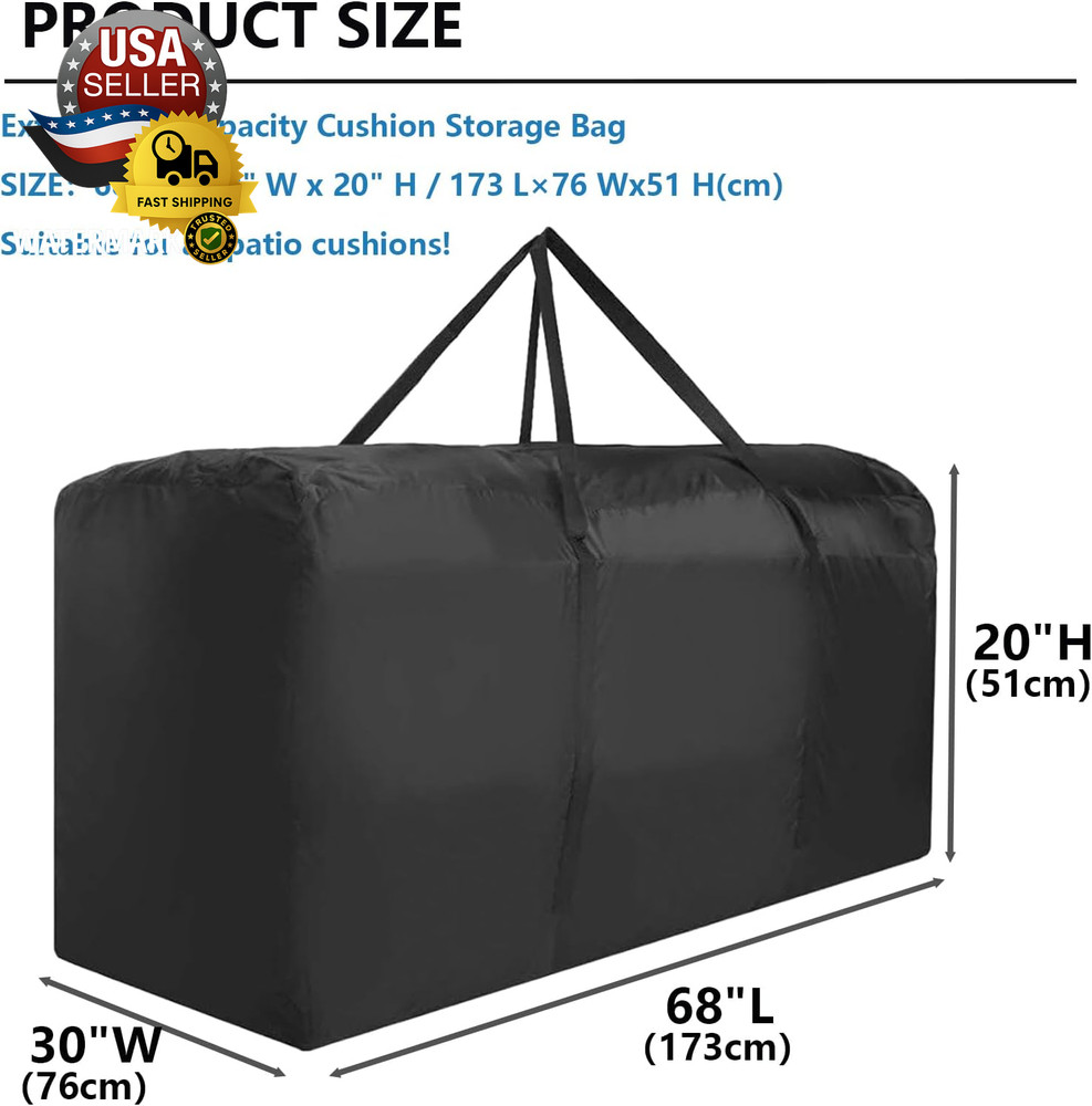 Outdoor Cushion Storage Bag, Waterproof Extra-Large Black Outdoor Patio Cushion