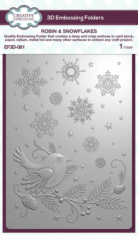Creative Expressions 3D Embossing Folder 5" x 7" Robin and Snowflakes EF3D-081
