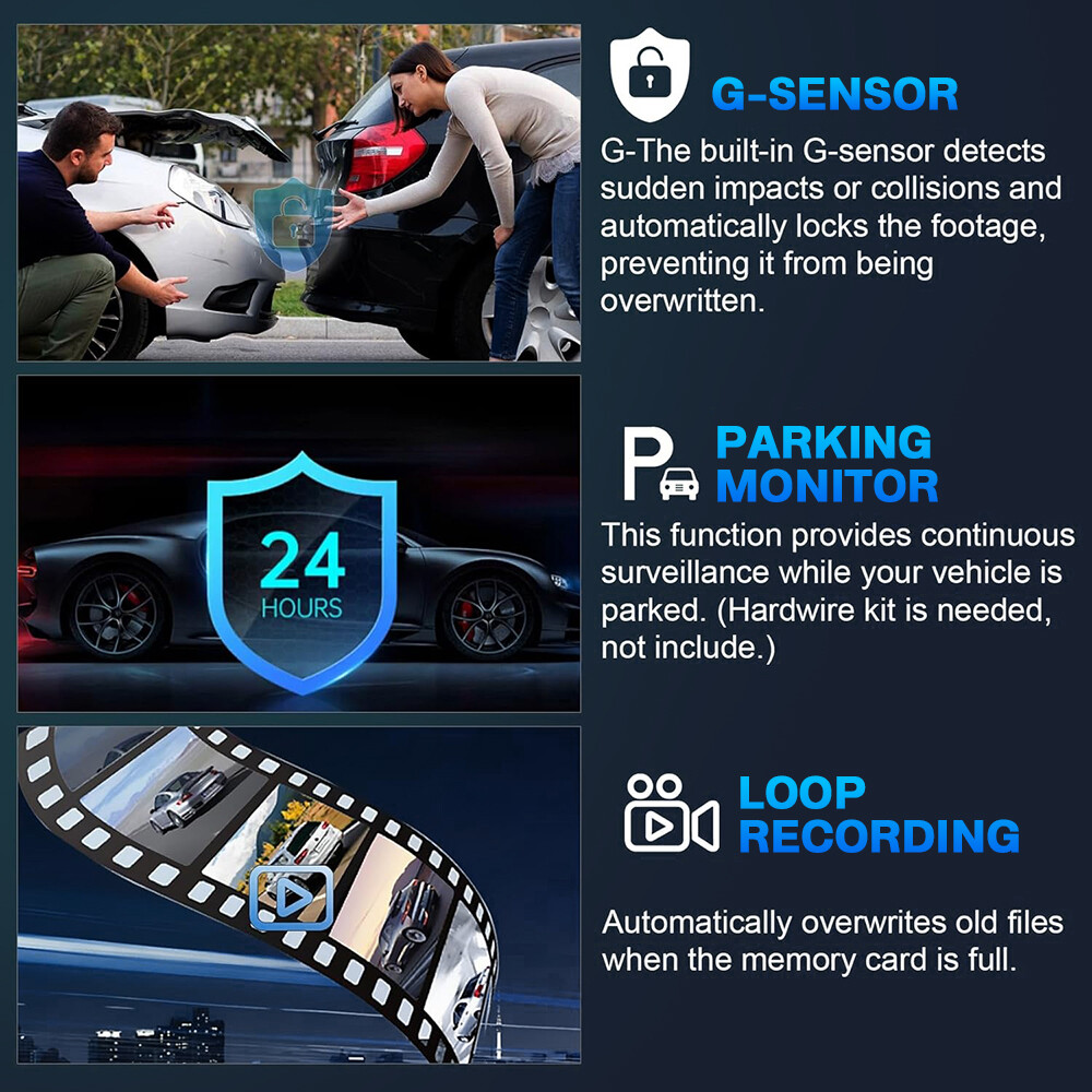 4K HD 4-Channel Dash Cam 1080P Front Rear G-sensor Video Recorder Car DVR Camera