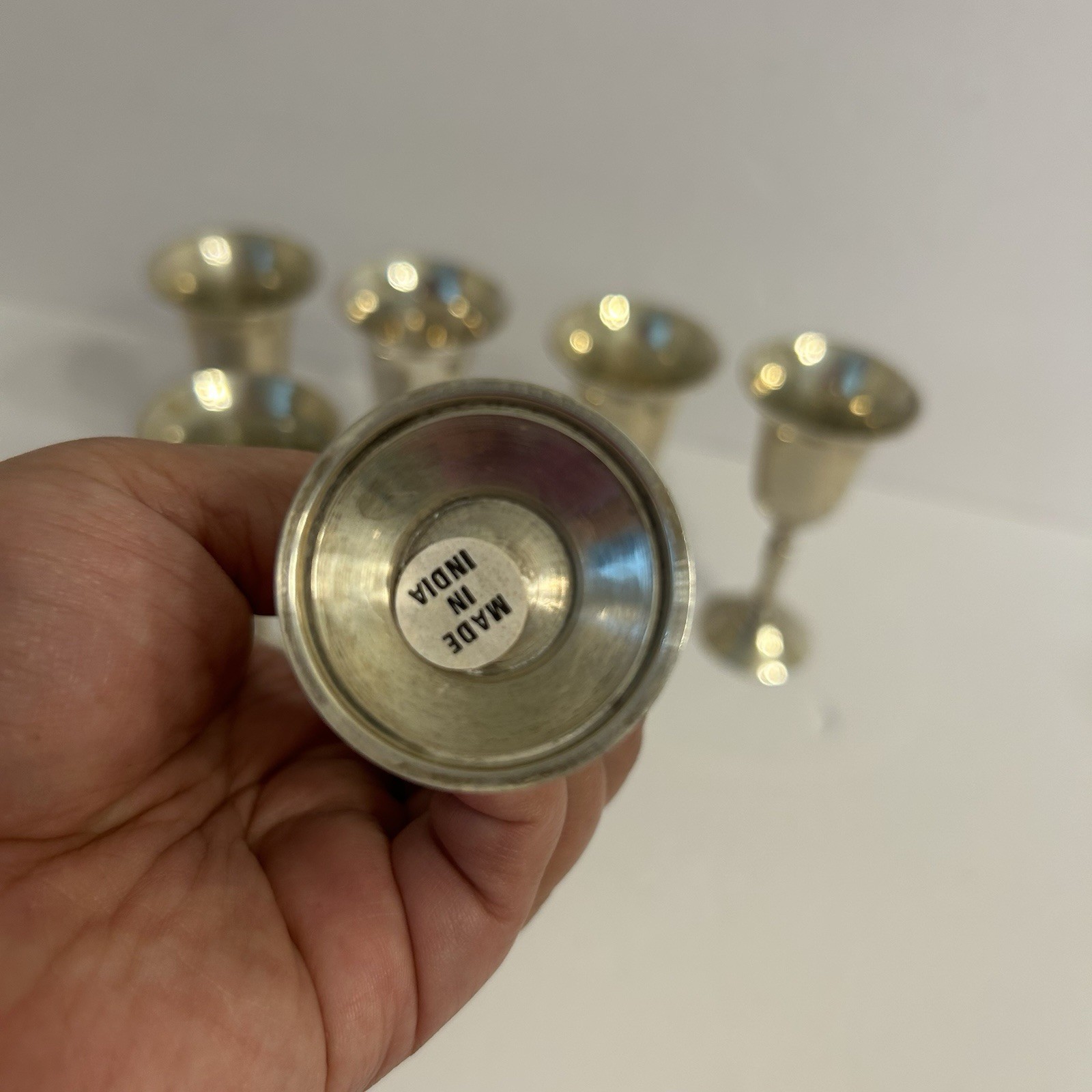 Set of Six Vintage Silver Plate Wine Goblets 1oz Made In India EUC