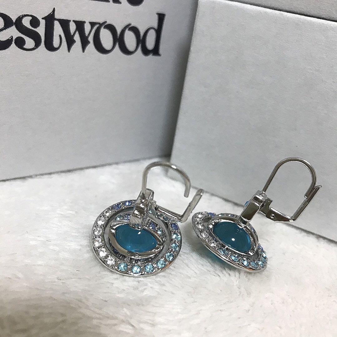 Vivienne Westwood Earrings Tri-Color Stone Tiny Orb Light Blue NO BOX [EJ788