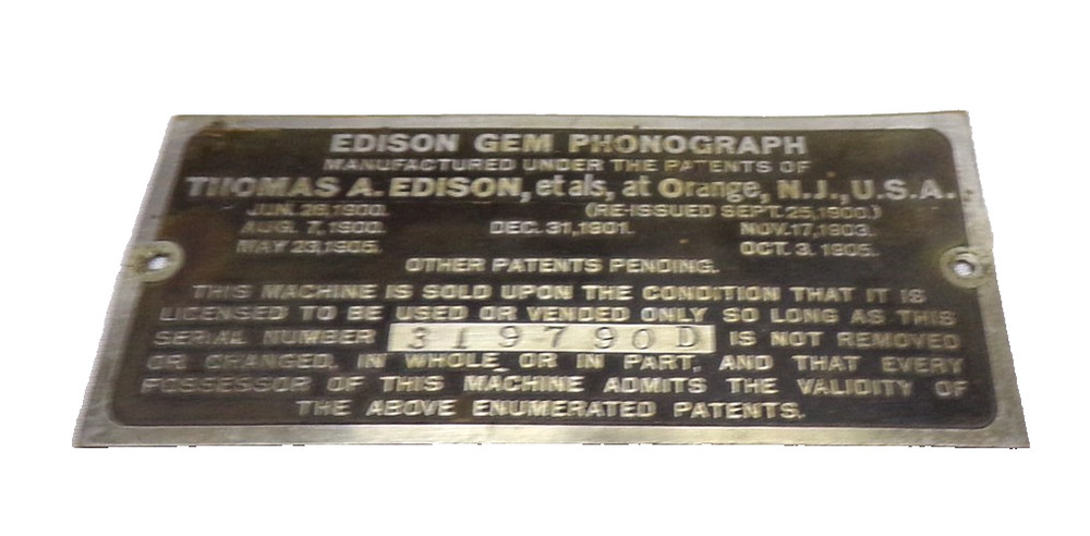 EDISON RED GEM MODEL D PHONOGRAPH ID TAG