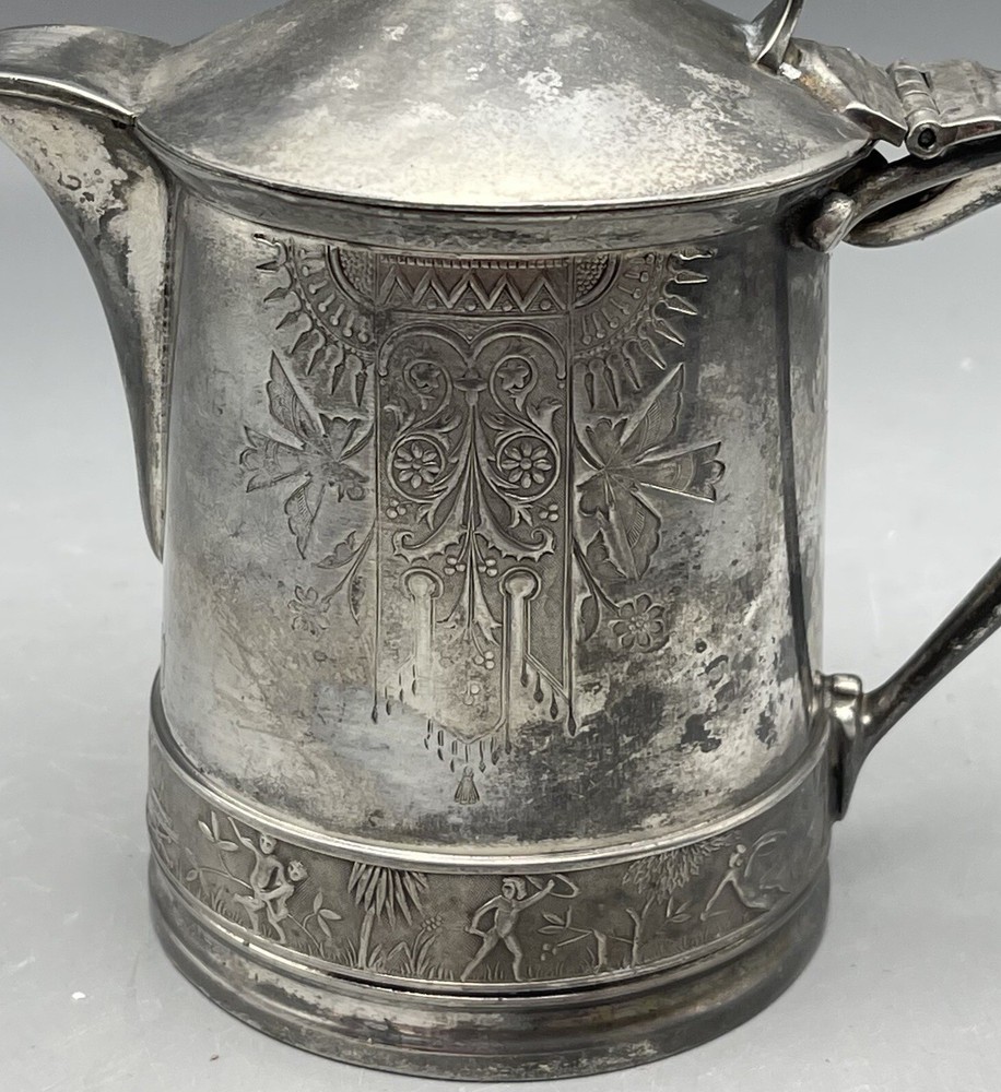 Antique Meriden Egyptian Revival Jug Silver Plated Pitcher 5”