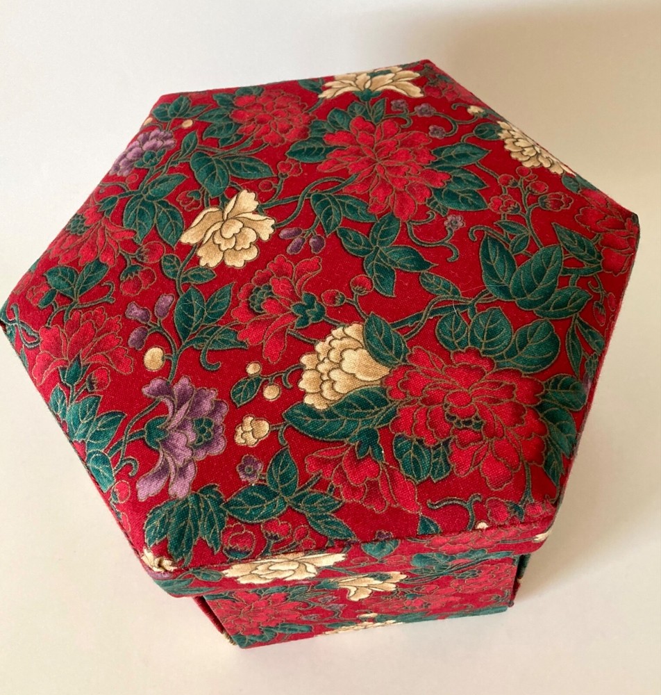 ETUI Victorian Style Handmade Folding Floral Hexagonal Sewing Box