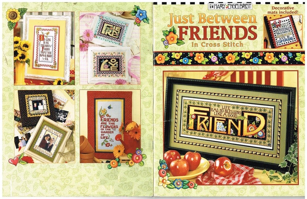 MARY ENGELBREIT CROSS STITCH  LEAFLET/BOOK  - JUST BETWEEN FRIENDS