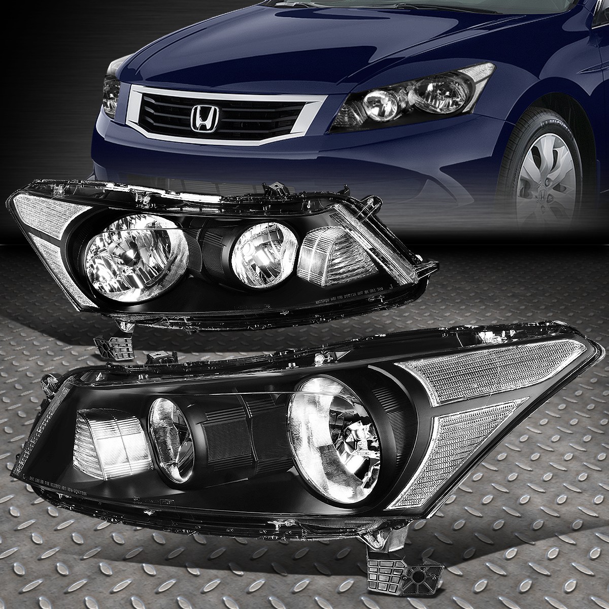 FOR 08-12 HONDA ACCORD SEDAN BLACK HOUSING CLEAR CORNER HEADLIGHT HEAD LAMPS