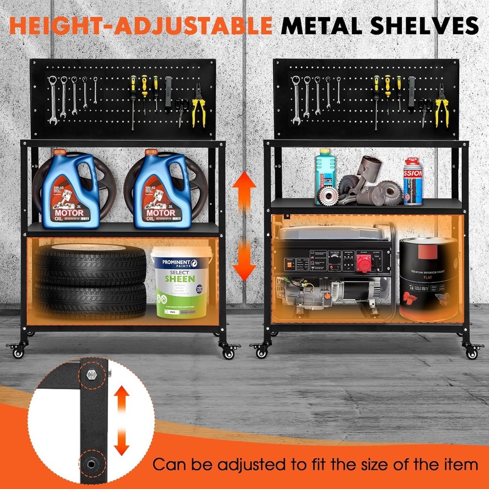 Efficient 50.4" Metal Tool Storage Workbench with Movable Locking Wheels