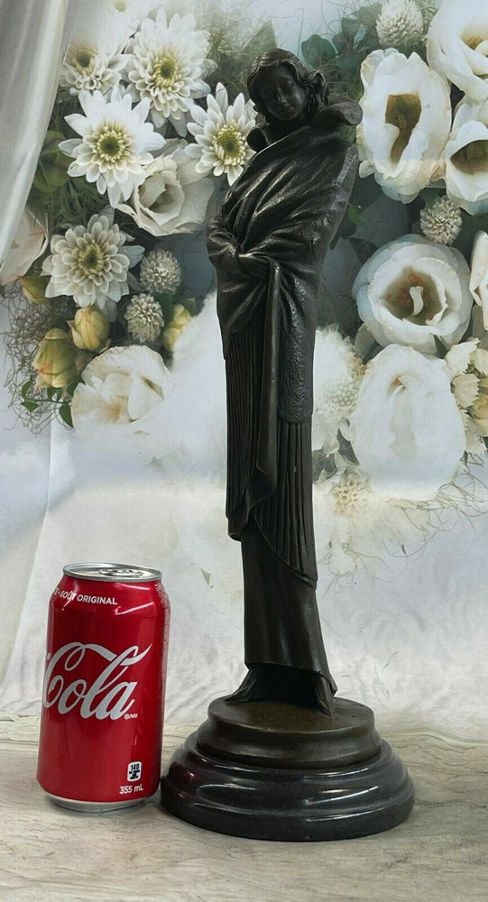 Young Lady Cautiously Posing Signed Original Figurine Bronze Sculpture Artwork