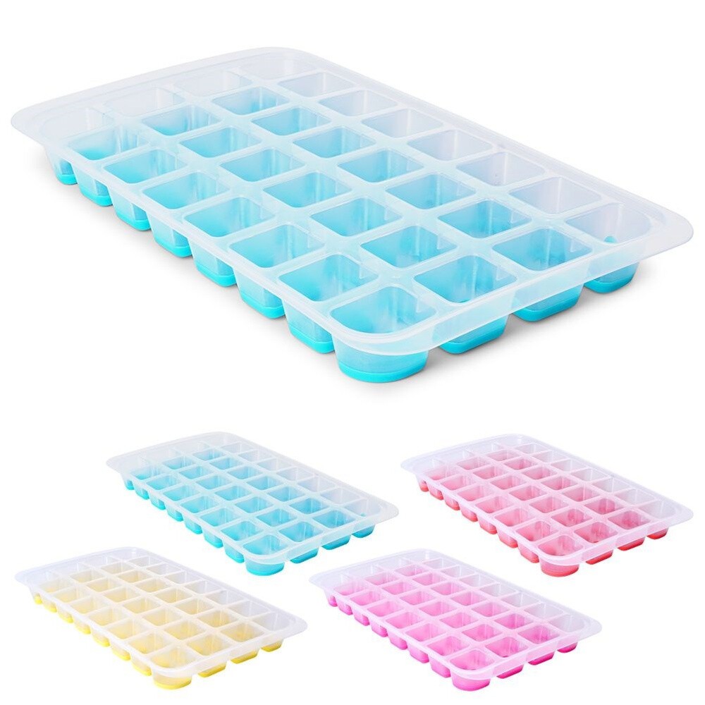 Ice cube tray for 32 ice cubes with silicone base, easily removable, large
