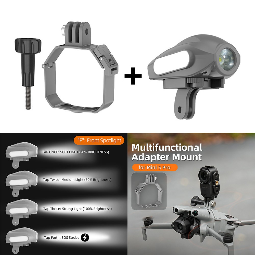 Drone Searchlight LED Strobe Light + Adapter Mount Bracket for DJI Mini 5 Pro