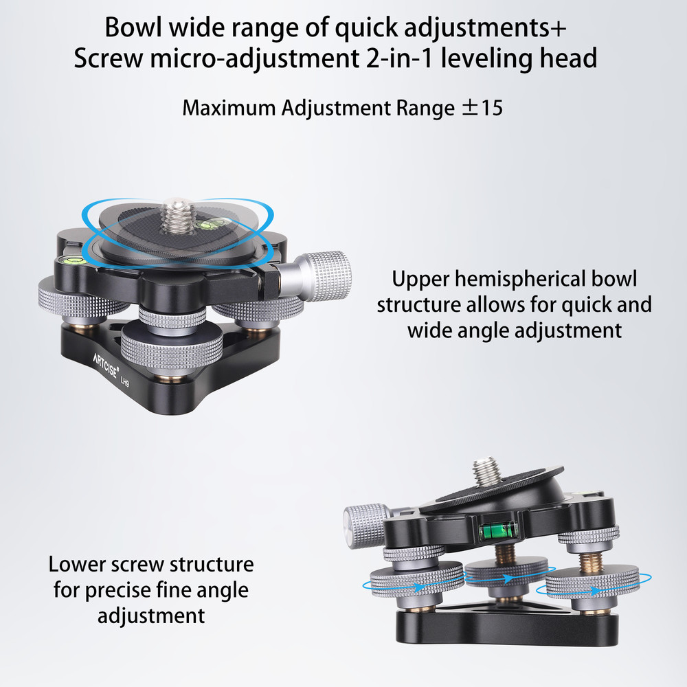 CNC Tripod Leveling Base Camera Leveler ∅70mm Adjusting Tripod Head Load 22Lbs