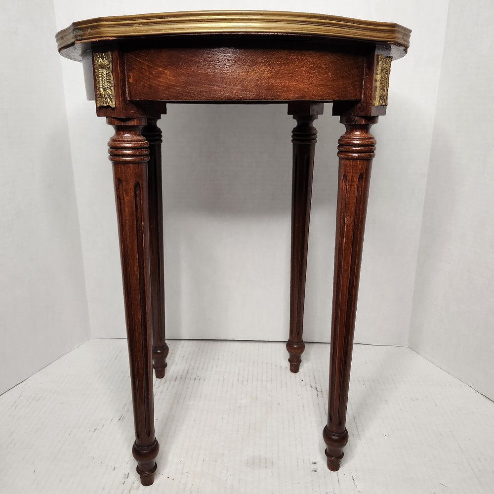 French Side Table W/ Handpainted Ebonized Top Metal Edging Ormolu Accent Antique