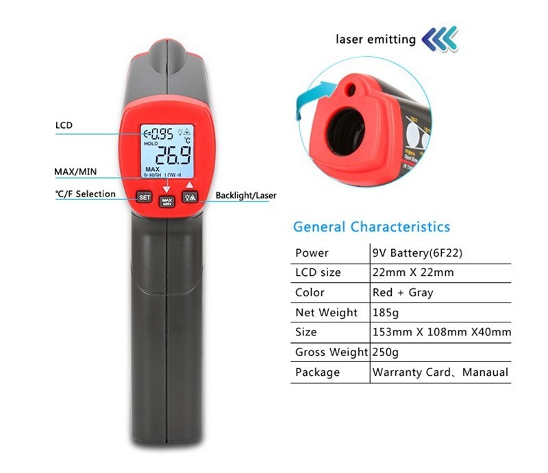Infrared IR Digital Thermometer Non-contact Temperature Gun 400°C Toplia TM300S