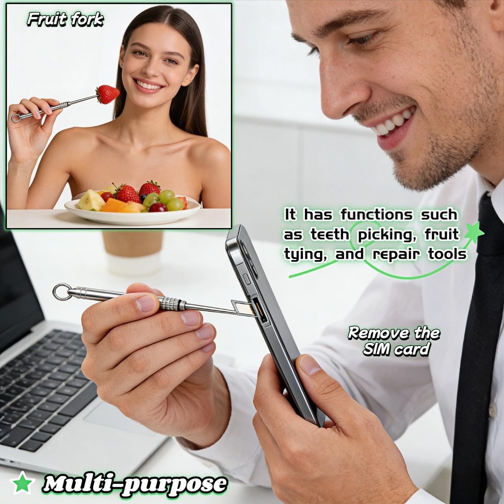 Portable Titanium Toothpick, Multi-Functional Reusable Stainless Steel Silver