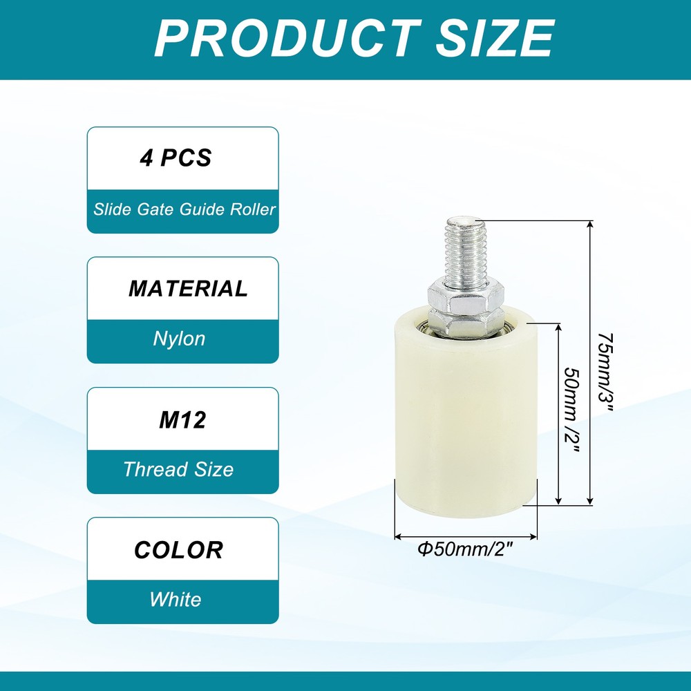2Set Slide Gate Guide Roller 2" Adjustable Nylon Rollers, White