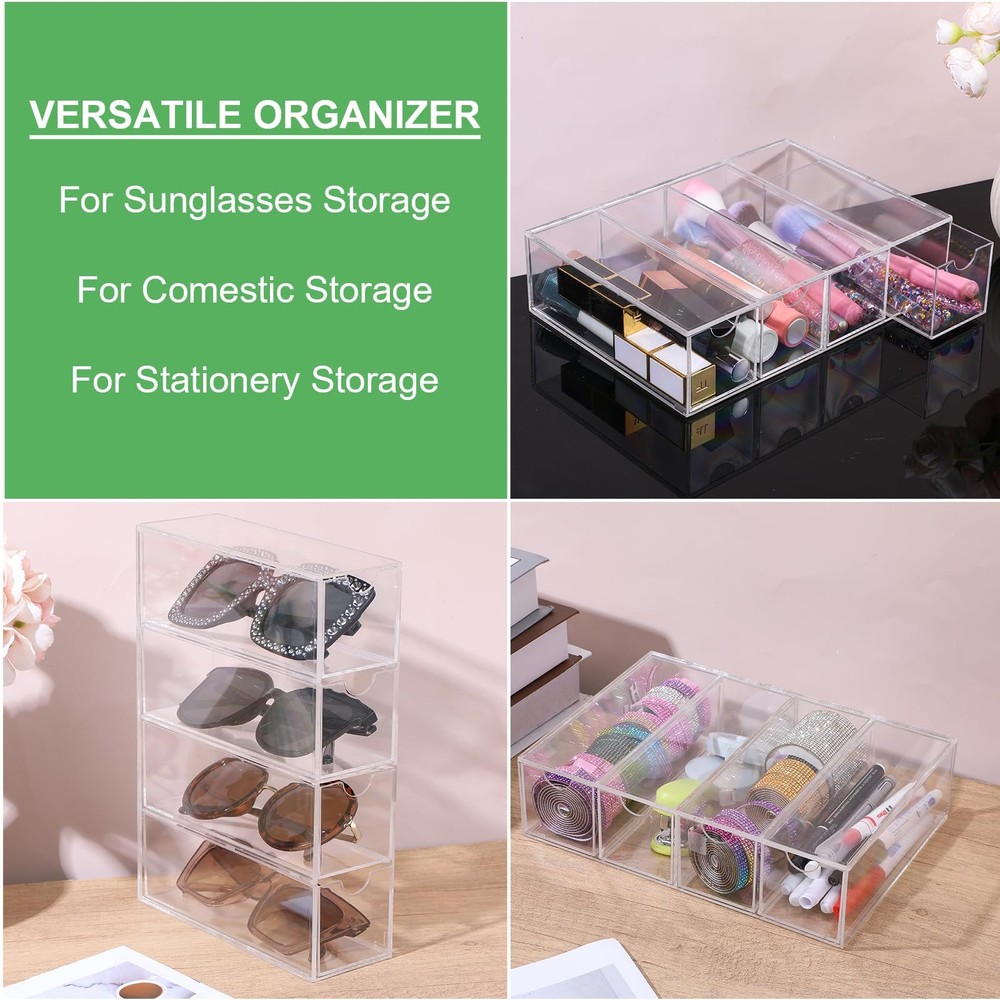 Acrylic Sunglass Organizer with Drawers - Stackable Eyewear Storage Case