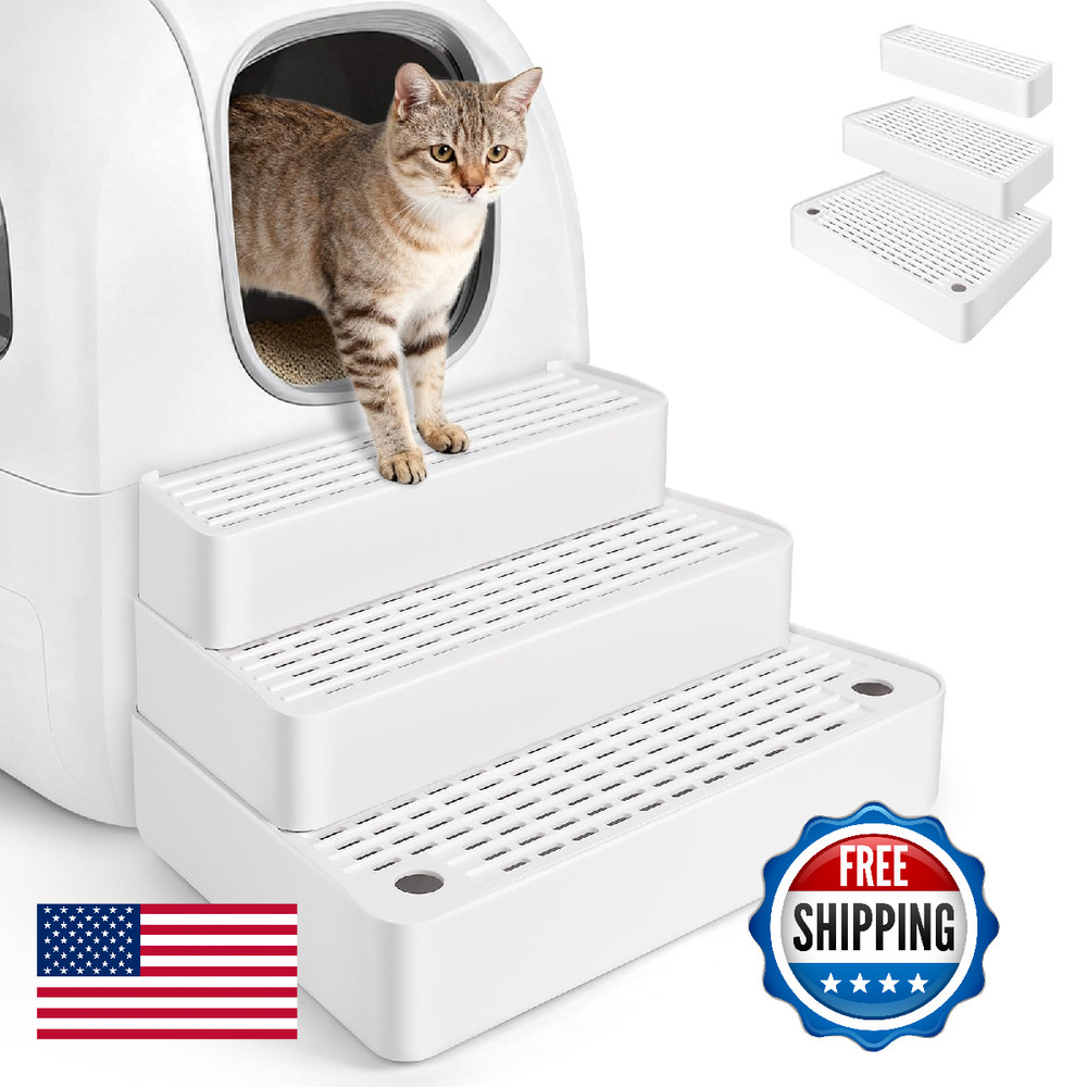 Bartuke Extra Large 3 Steps Cat Litter Box Ramp Adjustable with Filter and Easy