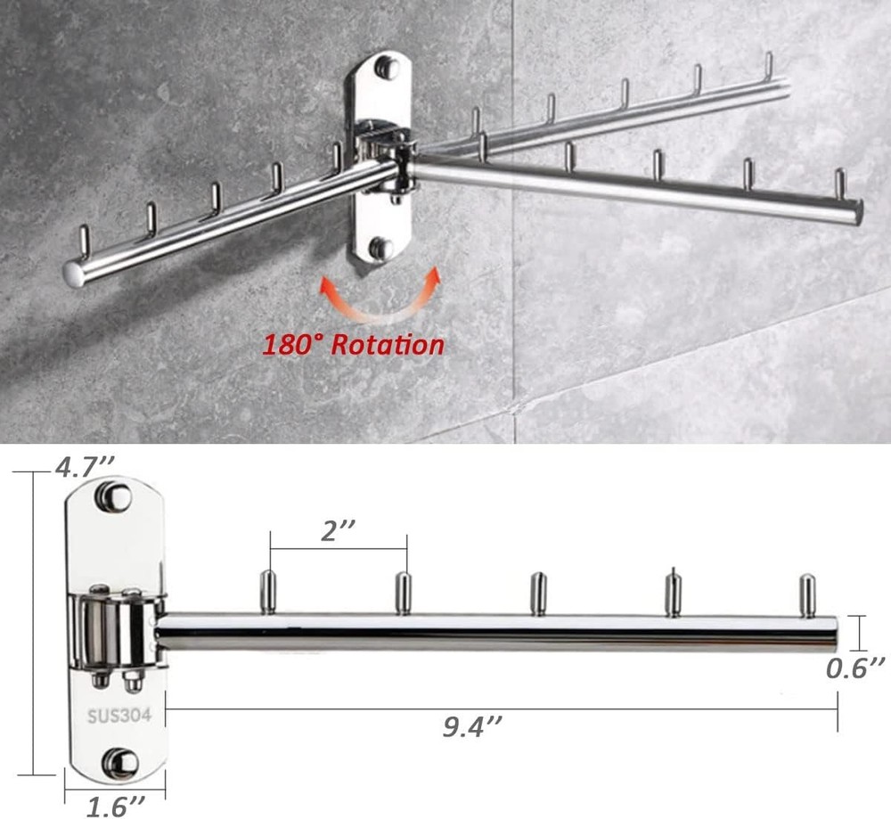 Clothes Hanger Rack Swing Arm, Folding Wall Mounted Silver