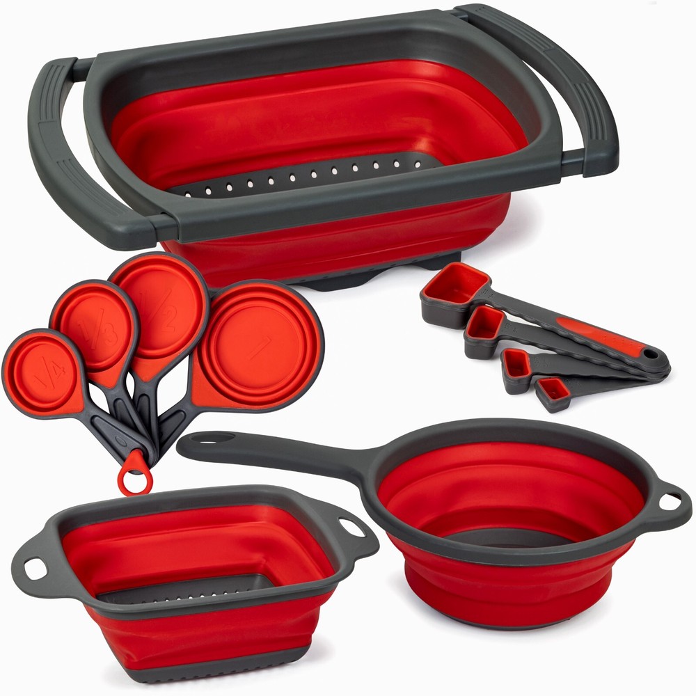 Collapsible Colander Set - 11-Pack , Food Strainer, Measuring Cups & Spoons