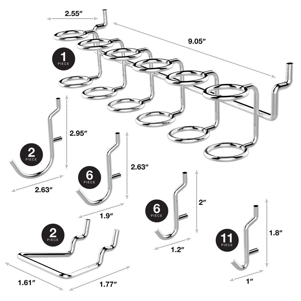 STARK TOOLS 50PC CHROME PLATED PEG BOARD HOOK TOOL ORGANIZER ASSORTMENT SET