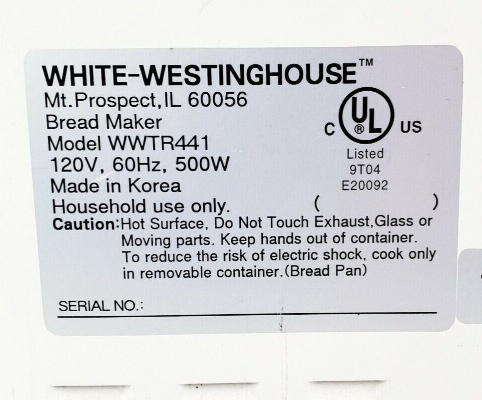 Hinge for White Westinghouse Bread Maker Models WWTR441 WWTR442 only