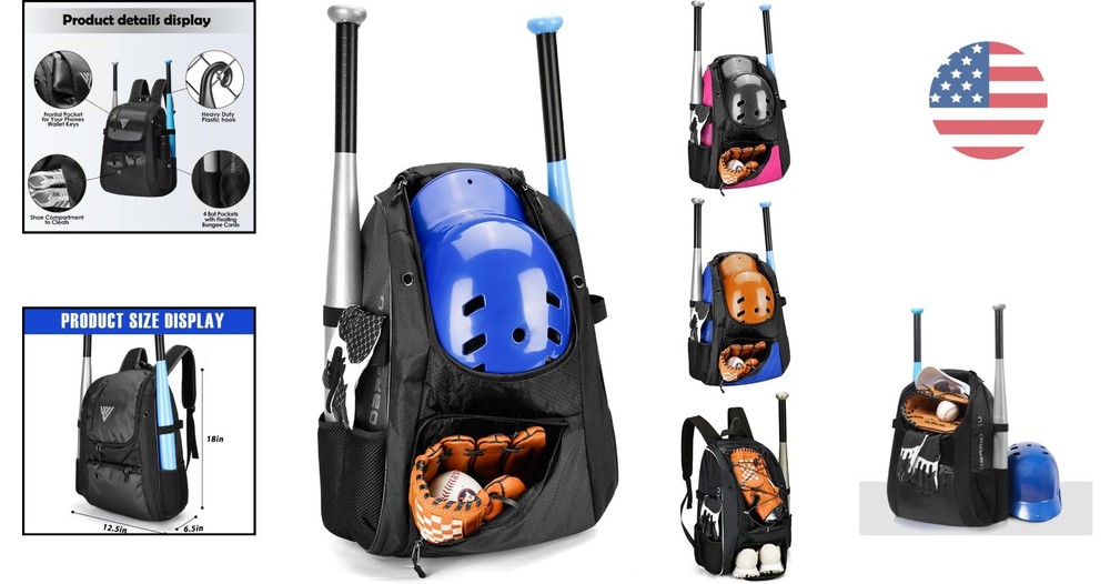 Durable Youth Baseball Backpack with Adjustable Straps and 18L Capacity