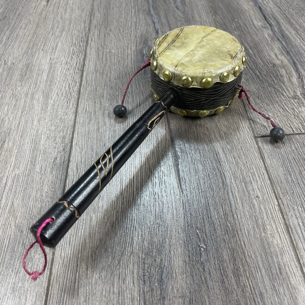 Vintage Double Sided Beggar Drum Handmade Hand Carved 10” Size Working Function