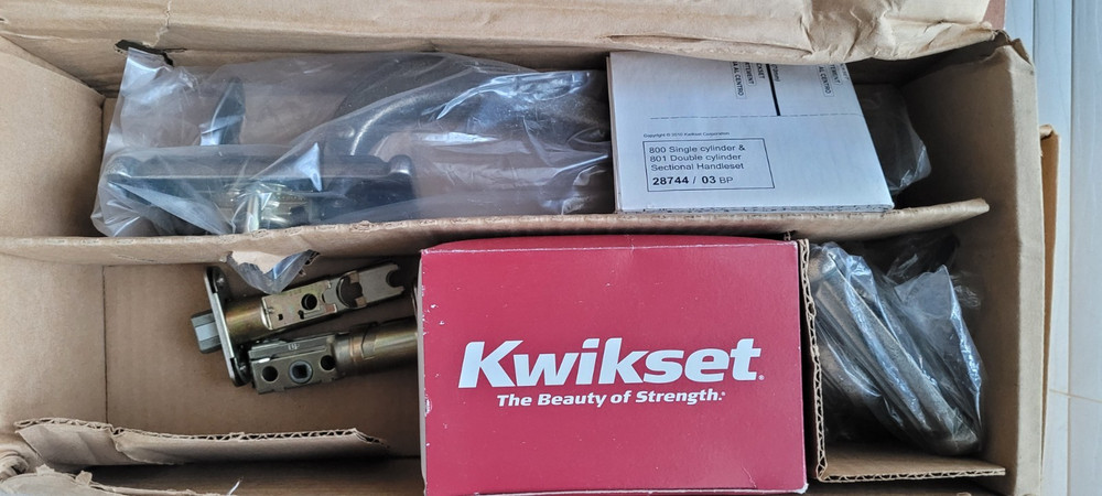 Kwikset Ashfield Rustic Pewter Front Double Door Handle Lock Dummy Complete Set
