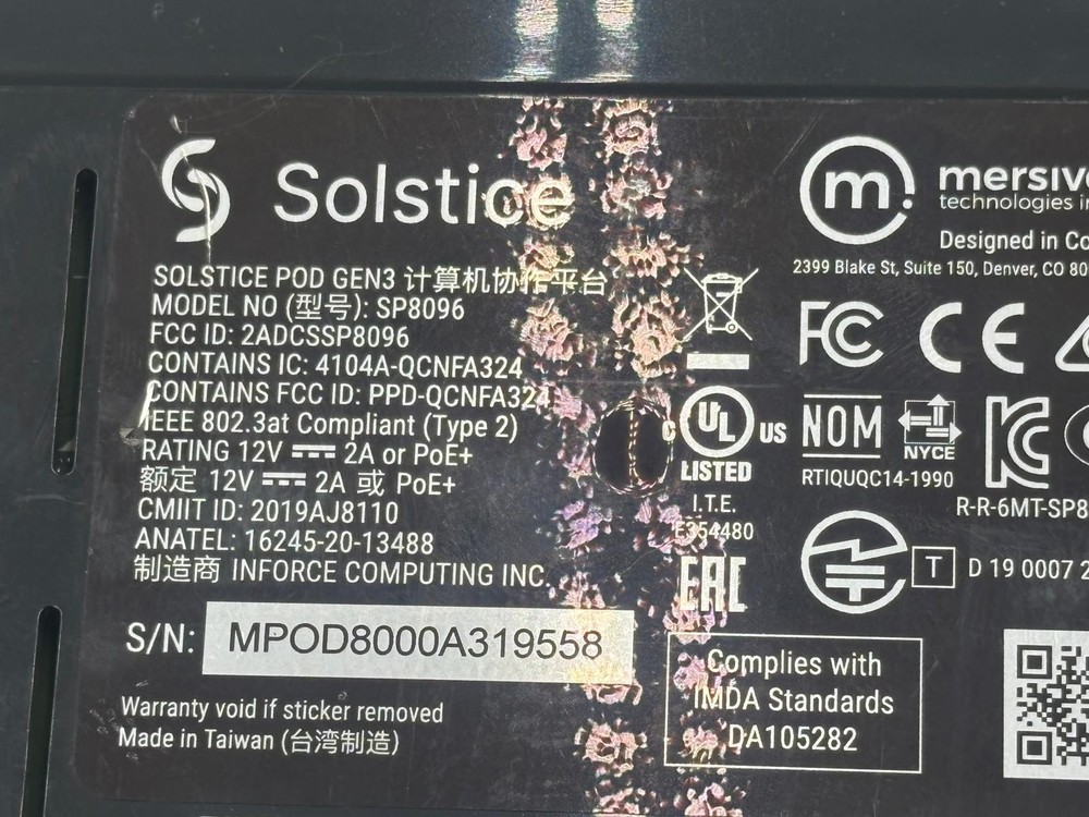 Mersive Solstice Pod Gen3 SP8096 Wireless Presentation System - NO AC ADAPTER