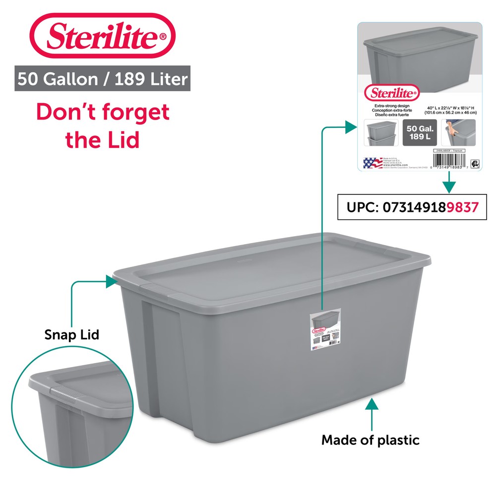 Sterilite Extra Large Storage Bin, 50 Gallon Durable Plastic Storage Tote