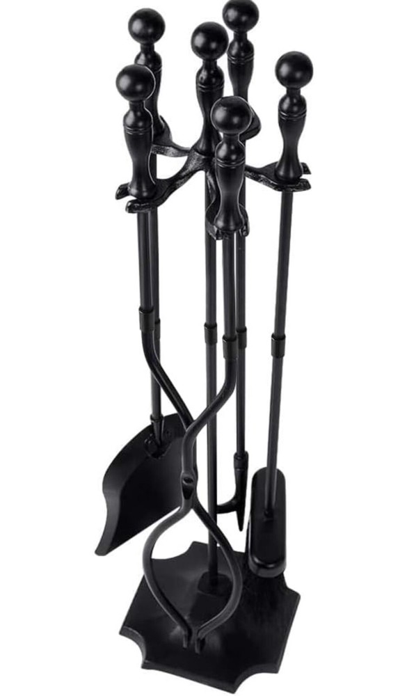 AMAGABELI 5 Pcs Fireplace Tools Set (Black)