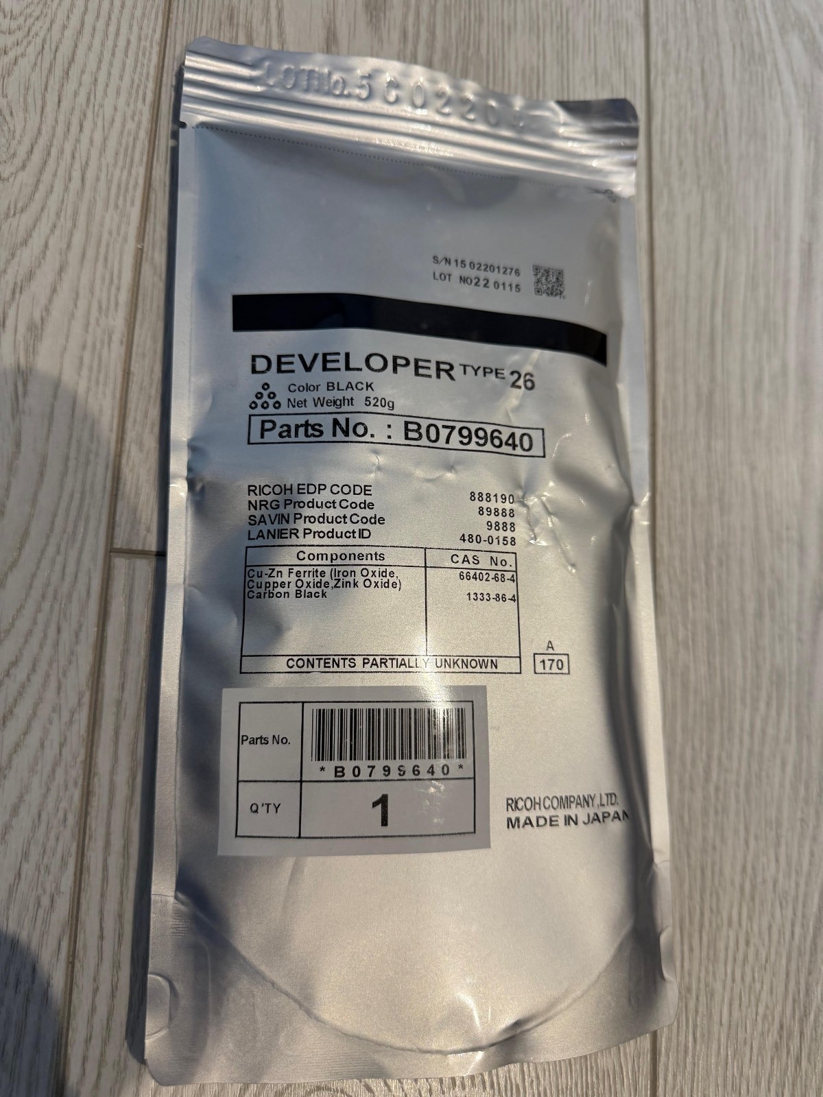 Ricoh B0799640 Type 26 Black Developer 1 pack For Aficio 2035 / 2045 NEW