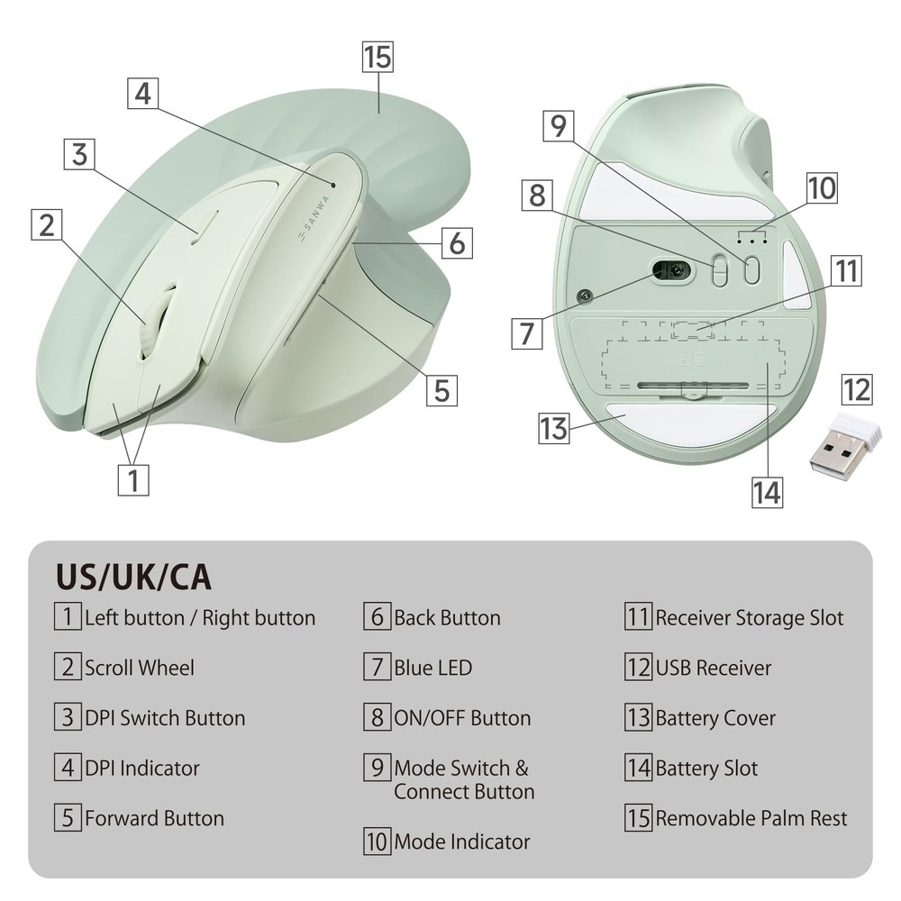 Green Wireless Vertical Ergonomic Mouse Large Hands 4000 DPI Bluetooth Mac PC